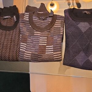 3 Men's Segreto Italian Crew Neck Sweaters Merino Wool Dark Multi Color Medium